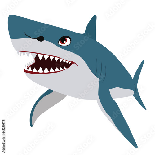 Smiling toothy white shark cartoon mascot character isolated on white background