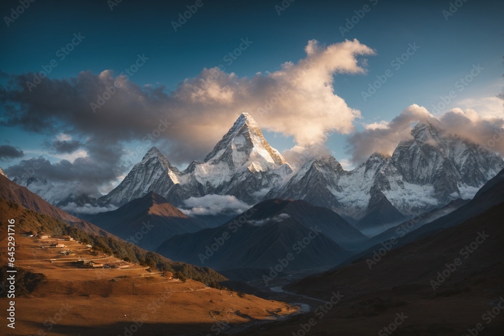 Fototapeta premium Mountain landscape at sunrise.