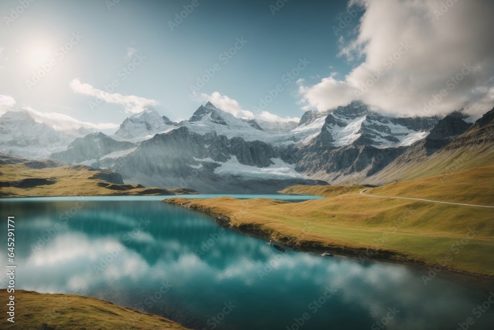 Mountain landscape with blue lake