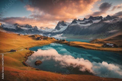 Mountain landscape with blue lake