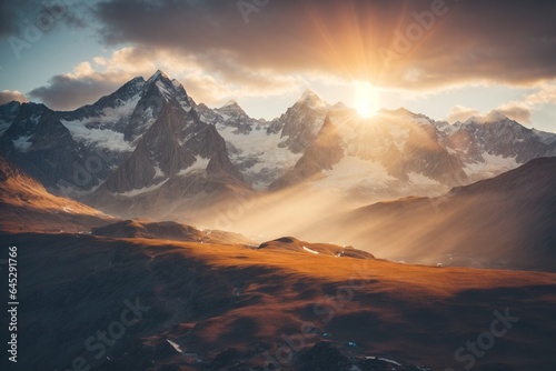Mountain landscape at sunrise.