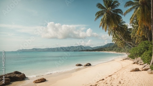 Beautiful tropical beach and sea with coconut palm tree