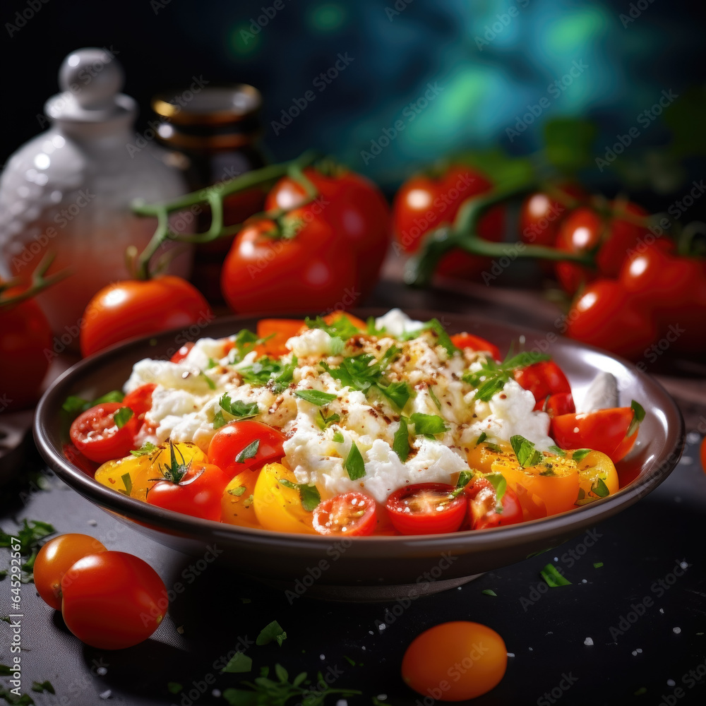 cottage cheese bowl with tomatoes and peppers