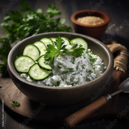 cottage cheese bowl with cucumber and herbs