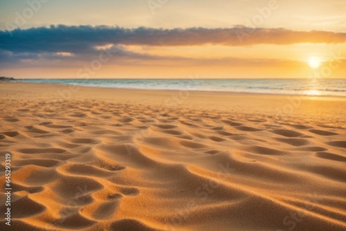 Beautiful seascape with sandy beach and blue sky at sunset