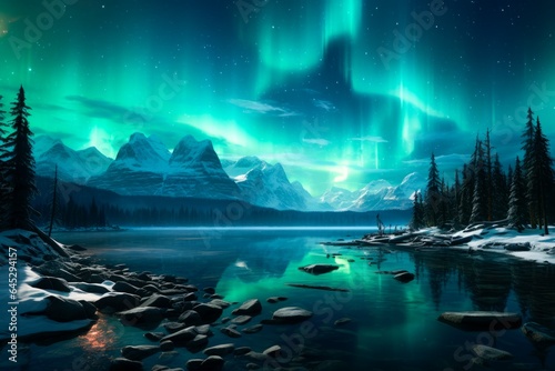 an image of the frozen lake with the northern lights 