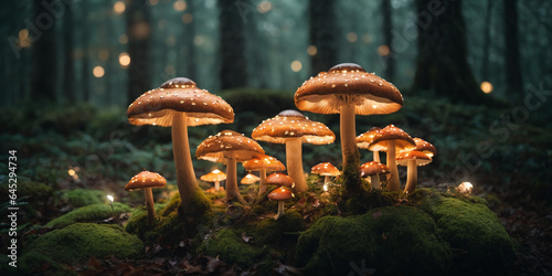Enchanted forest with glowing mushrooms