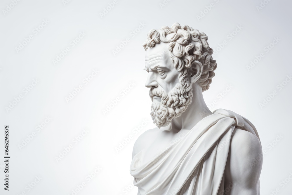 Greek sculpture of Demosthenes on a light background. Concept of public speaking. Greek sculpture of Demosthenes on a light background. Concept of public speaking.