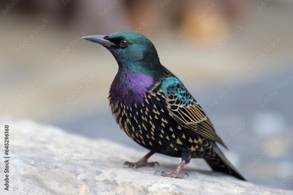 A vibrant bird perched on a rocky surface A vibrant bird perched on a rocky surface