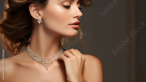 Beautiful girl with set jewelry . AI Generative.