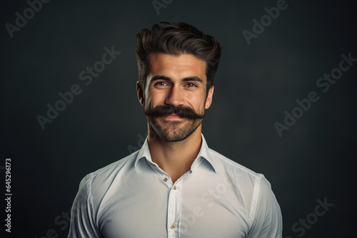 Portrait of a young handsome man with a beautiful moustache for Movember , prostate cancer awareness month