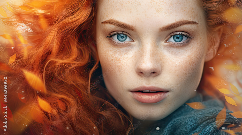 woman autumn not close-up portrait, beautiful eyes, leaves woman autumn not close-up portrait, beautiful eyes, leaves