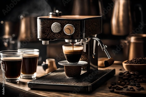 Capture the artistry of an impeccably brewed espresso, highlighting its rich crema and intricate details.