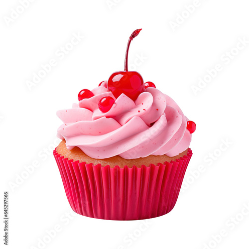 cupcake with cherry, icing isolated on transparent background Remove png, Clipping Path