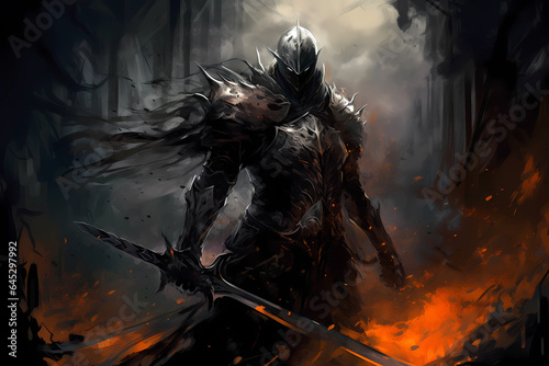 Dark undead knight with burning sword © Alcuin