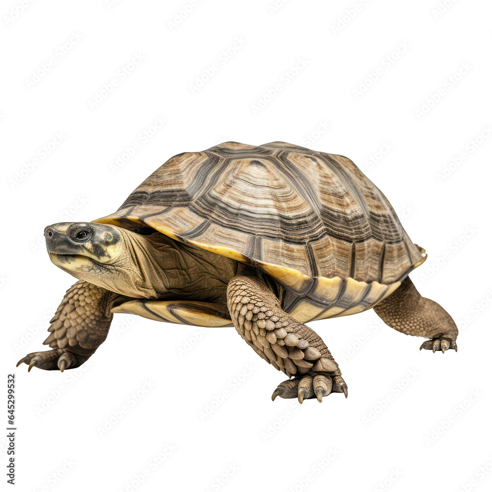 Obraz premium turtle walking, side perspective, isolated on transparent png background, generative ai