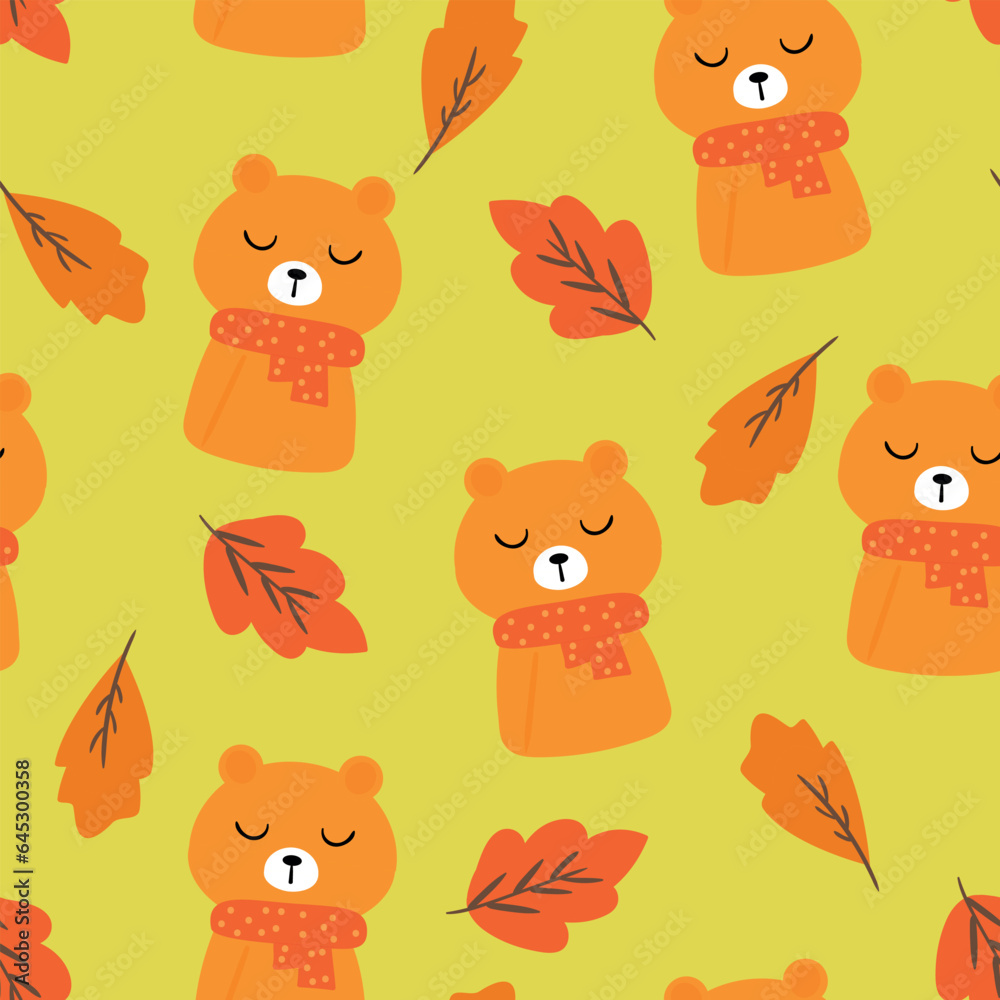 seamless pattern cartoon bear, leaves and autumn vibes element. cute autumn wallpaper for holiday. design for fabric, flat design, gift wrap paper seamless pattern cartoon bear, leaves and autumn vibes element. cute autumn wallpaper for holiday. design for fabric, flat design, gift wrap paper