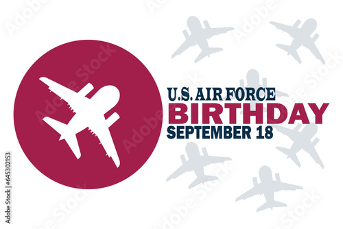 US Air Force Birthday. September 18. Holiday concept. Template for background, banner, card, poster with text inscription. Vector illustration.