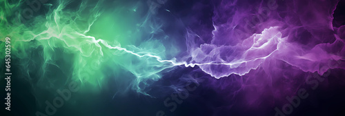 purple and green lightning hitting each other, colorful lightning, forcce of nature