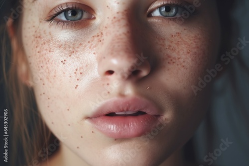 Allergy young woman pimples problem. Generate Ai