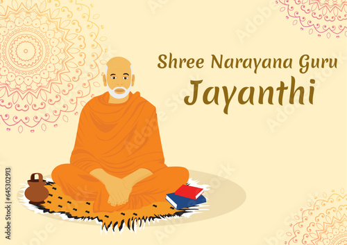 Vector illustration poster of Sant Shree Naryana Guru Jayanti celebrated in Kerala.
