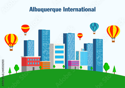 Vector illustration of Albuquerque International Balloon festival of hot air balloons. albuquerque international balloon fiesta, albuquerque balloon fest, albuquerque balloon festival city