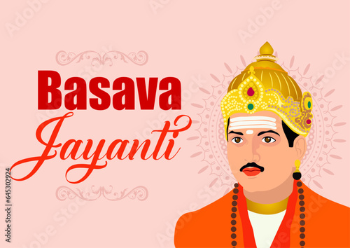 Vector illustration of Basava Jayanti on pink background with portrait of Lingayat saint Basavanna. basava jayanti, basava jayanti image, happy basava jayanti, basaveshwara
