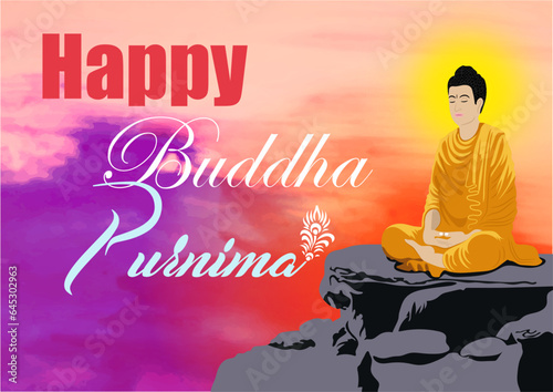 Vector illustration of Happy Buddha Purnima with Lord Buddha in meditation on colorful background. buddha purnima, lord buddha purnima, happy buddha purnima, buddha jayanti
