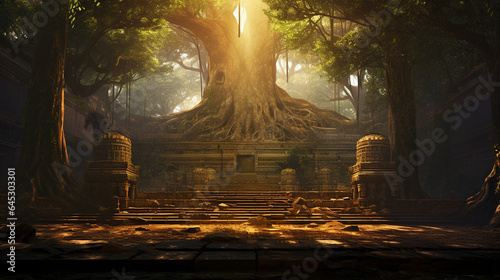 Serene Forest Temple Divine Light Through Ancient Trees - Digital Painting with Intricate Details © Indika Rz