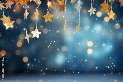 Blue yellow christmas background with gold stars. Generate Ai © nsit0108