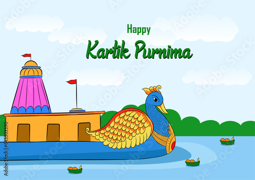Vector illustration poster of Happy  Kartik Purnima. happy kartik purnima, deva diwali, tripurari purnima, kartik purnima.
