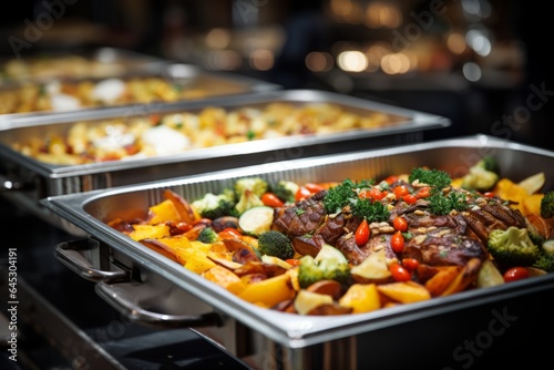 Catering buffet food in restaurant or cafe with meat and vegetables