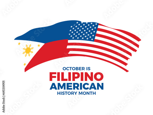 October is Filipino American History Month vector illustration. Philippines and American abstract grunge paintbrush flag icon vector isolated on a white background. Important day