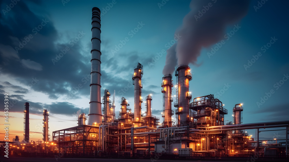 Evening Twilight at the Desert-Based Oil Refinery Plant Evening Twilight at the Desert-Based Oil Refinery Plant