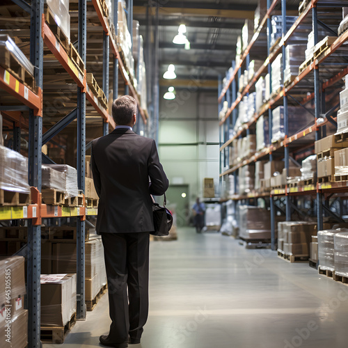 Asian warehouse employee works in distribution warehouse. Employee streamlines shipping and logistics operations and efficiency