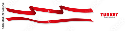 Set of Long Horizontal 3D Turkish Flag ribbons. Set of Turkey Flag Streamers. For cultural holiday designs. Vector Illustration. 