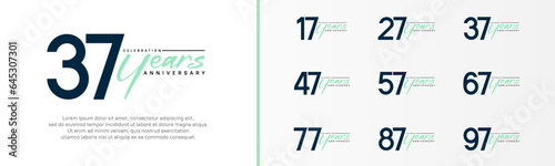 set of anniversary logo dark blue color number and green text on white background for celebration
