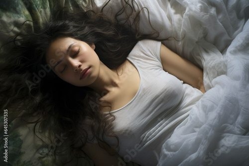Young woman sleeping on cozy pillow. Generate Ai