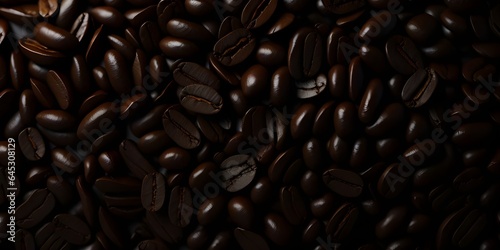 Texture of roasted coffee beans. roasted coffee bean background, top view.  Antique vintage retro bronze coffee mill on black wooden board with roasted coffee beans. Generative AI illustration photo