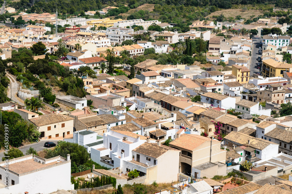 Aerial view of Capdapera, a typical Spanish town, Mallorca/Majorca