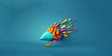 Creative idea, Colorful brain rocket on blue background. Minimal concept. 3d rendering. generative ai.