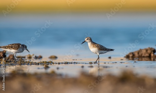 Fototapeta Naklejka Na Ścianę i Meble -  Little Stint (Calidris minuta) is a wetland bird that lives in the northern parts of the European and Asian continents. It feeds in swampy areas.