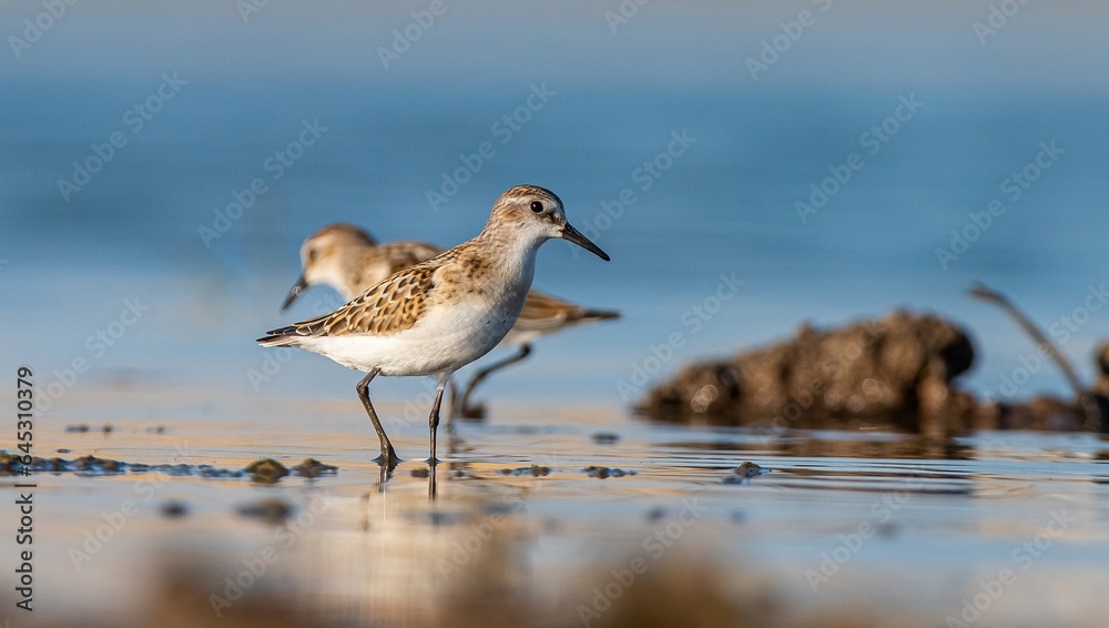 Obraz premium Little Stint (Calidris minuta) is a wetland bird that lives in the northern parts of the European and Asian continents. It feeds in swampy areas.