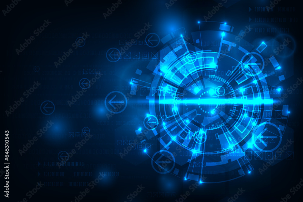 Vector tech circle with symbol arrows abstract futuristic technology modern with blue light background.
