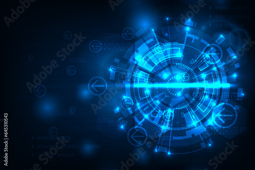 Vector tech circle with symbol arrows abstract futuristic technology modern with blue light background.