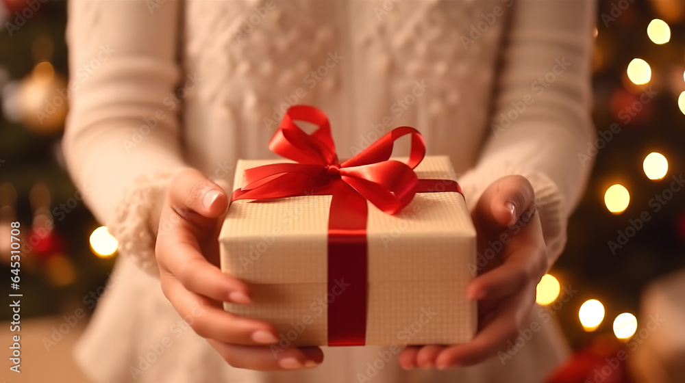 The beautiful girl sits on the floor and opens a present. Generative Ai The beautiful girl sits on the floor and opens a present. Generative Ai