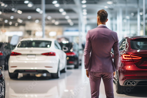 Worker in suit at car dealership seen from behind © FotoAndalucia