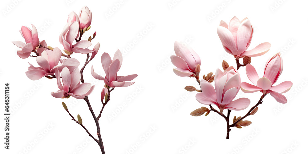 Pink Magnolia flowers on a transparent background
