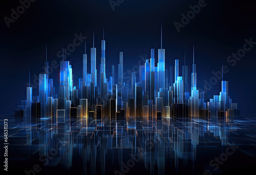 an abstract futuristic graphic with vertical bars simulating a city skyline © Retamosa