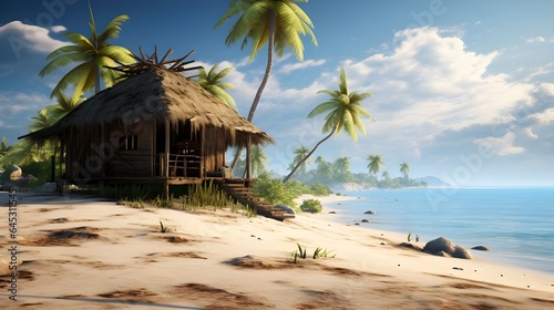 small hut on tropical beach